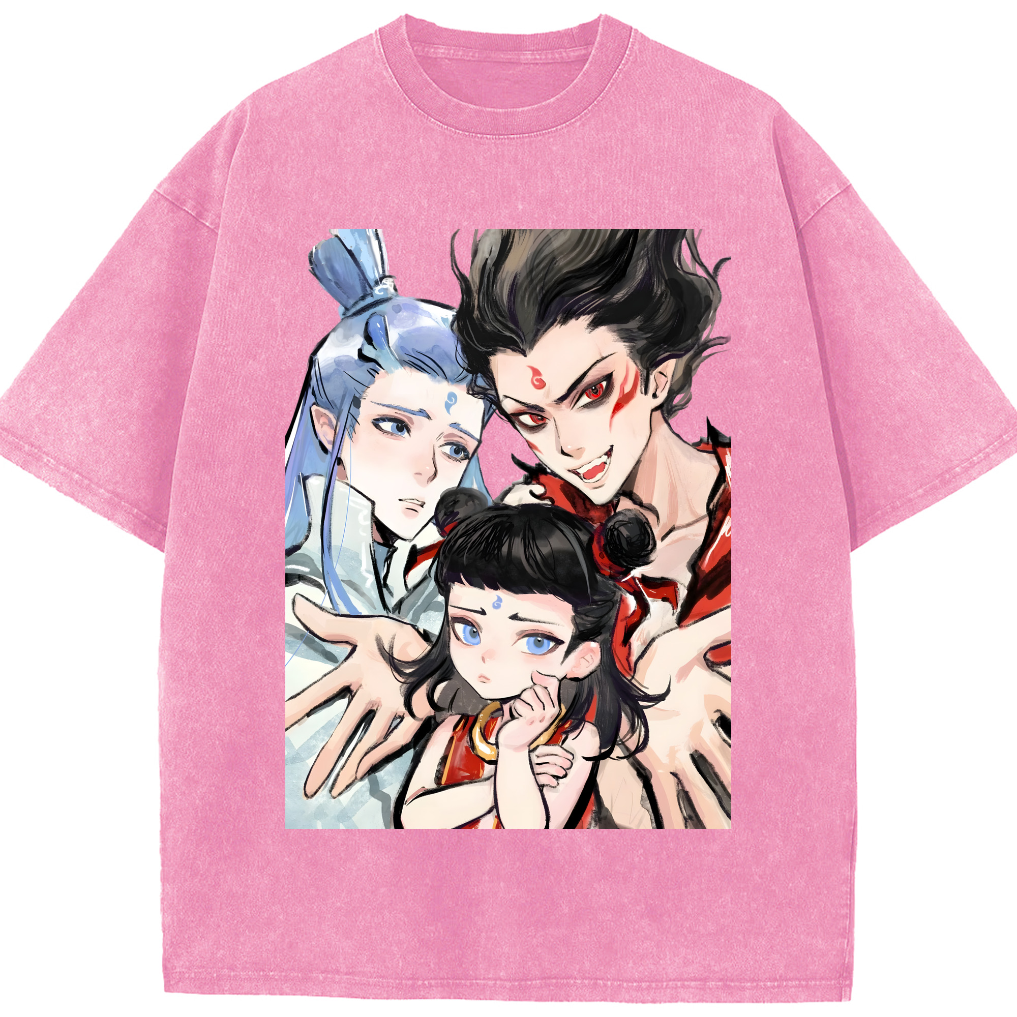 （画像用） Ne Zha 2 ナタ 魔童の大暴れ 綿100% ヴィンテージ風 半袖Tシャツ（フロントプリント）
